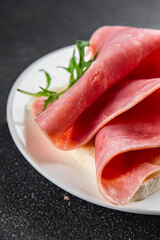 fresh ham slice pork meat food tasty eating meal food snack on the table copy space food background rustic top view