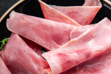 fresh ham slice pork meat food tasty eating meal food snack on the table copy space food background rustic top view