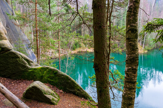 lake in the rock town in Adrspach, Czech Republic