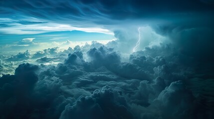 Dark cloudy sky before thunderstorm panoramic background. Storm heaven panorama. Wide gloomy backdrop