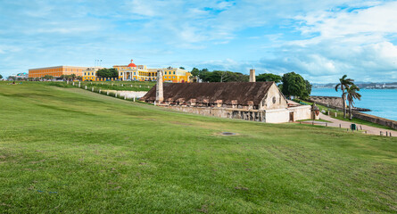 Fototapeta na wymiar Historical site with gunpowder magazine near El Morro Fort, Old San Juan, Puerto Rico.