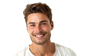 Fototapeta premium Studio portrait of a handsome young white Americana man with a beautiful smile wearing casual outfits looking at camera, isolated on transparent png background.