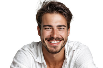 Obraz premium Studio portrait of a handsome young white Americana man with a beautiful smile wearing casual outfits looking at camera, isolated on transparent png background.