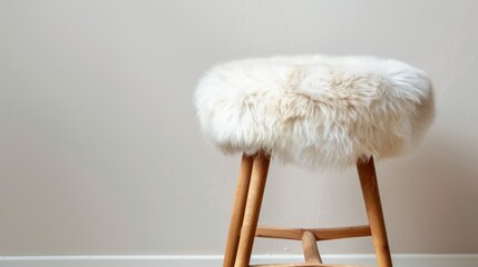 A stool covered with a luxurious white fur - obrazy, fototapety, plakaty