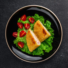 cutlet cordon bleu chicken meat, ham slice, cheese fresh food tasty eating cooking appetizer meal food snack on the table copy space food background