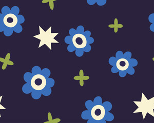Vector pattern with simple cute flowers. Liberty seamless background. Trendy colors illustration for fashion textile. - 756676319