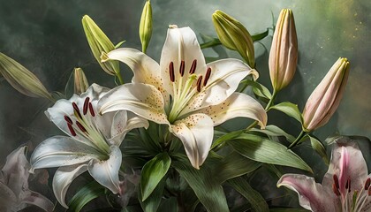 Elegant blooming lilies with buds