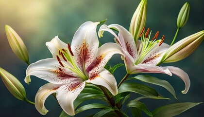 Elegant blooming lilies with buds