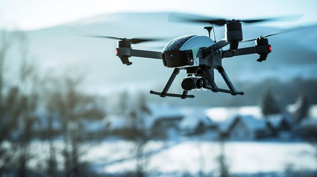 flying drone with digital camera, surveillance camera