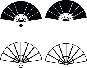 Chinese fan set isolated handheld tessen souvenir icon. Vector weaponized Japan warfare fan. Folding paper or silk blower with tessel. Traditional Korean Japanese souvenir of paper, foldable fan.