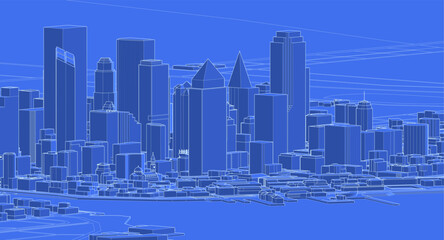 modern city panorama sketch 3d illustration