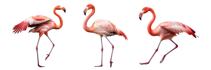 Fotobehang Collection of flamingoes isolated on transparent or white background © Luckyphotos