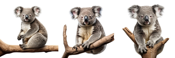 Collection of Funny Koala isolated on transparent or white background