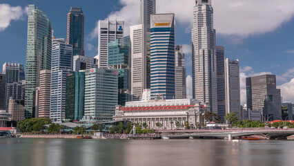 Fototapeta na wymiar Business Financial Downtown City and Skyscrapers Tower Building at Marina Bay timelapse, Singapore,