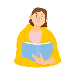 Young woman covered with a blanket reading a book