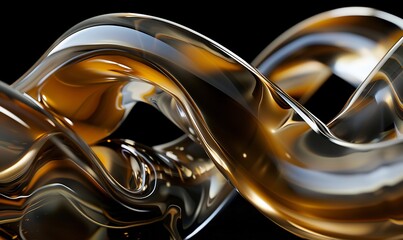 3D render of a fluid glass abstract shape, close up, on a black background, in the style of an unknown artist.