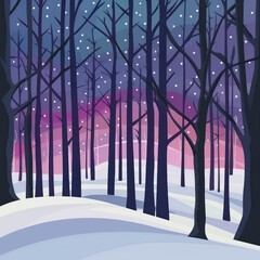 A winter scene with a forest of trees covered in snow