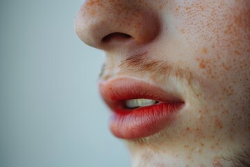 Close-up of male lips slightly parted with detailed texture and red tones