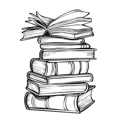 A stack of books with the top book open