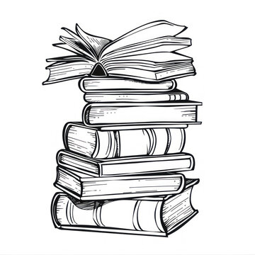 A stack of books with the top book open