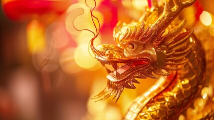 Fototapeta premium Oriental traditional Dragon artwork on red background. Lunar New Year Celebration