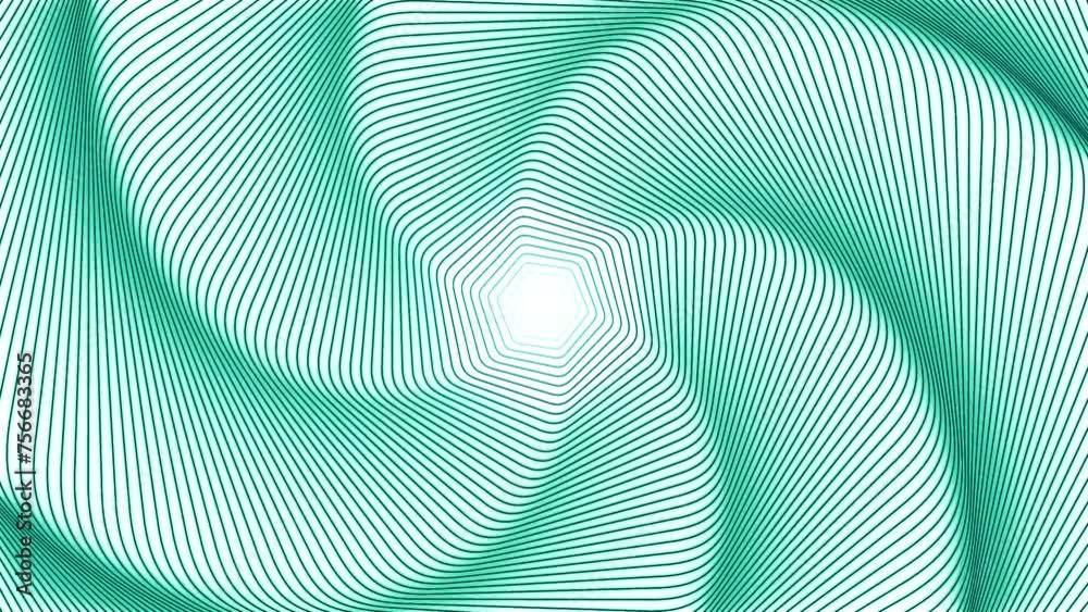 Poster animated green rotating spiral pattern background. design. trembling lines creating effect of glitch