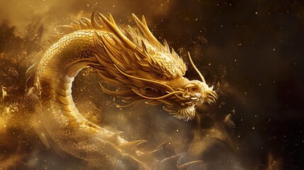Oriental traditional Dragon artwork on red background. Lunar New Year Celebration
