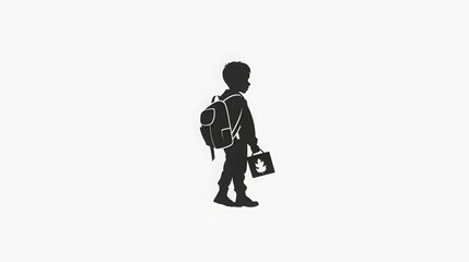 simple minimal logo of a kid and school elements, vector, cutout, black and white, white background, copy space, 16:9