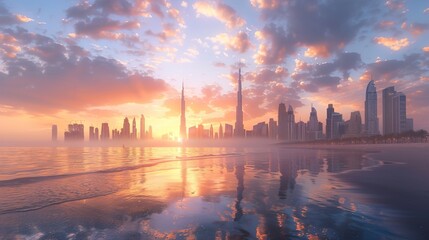 Fototapeta na wymiar Panorama of Dubai skyline generative ai