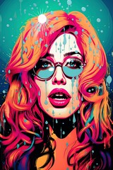 illustration, attractive and seductive blonde woman with glasses ,art pop