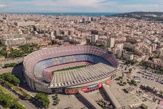 Spain, Barcelona, October 2018 - aerial view of Camp Nou, home stadium of FC Barcelona