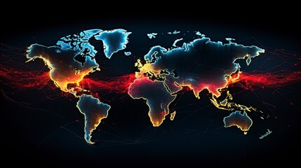 illustration digital world map with bright outlines