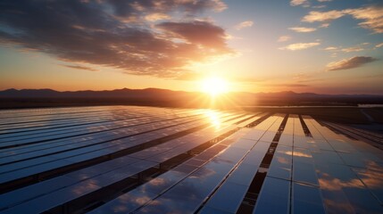 sunset over the Solar farm