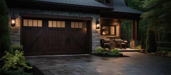American Garage Featuring Dark Wooden Door