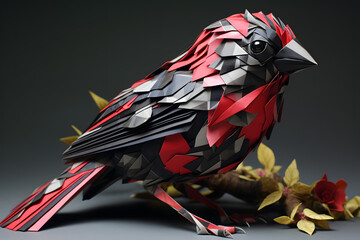 Paperstyle origami parrot, parrot, paperstyle parrot, origami parrot, origami bird