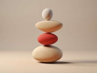 Fototapeta na wymiar Zen Balance: Pebble Stack with a Touch of Red