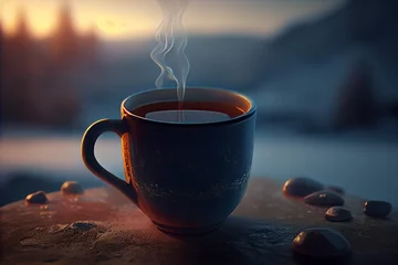 Foto op Plexiglas Cup of hot beverage on a breezy winter morning © Royalty-Free