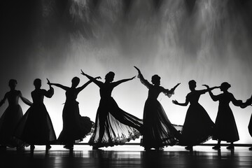 georgian dance class concept, silhouettes - obrazy, fototapety, plakaty