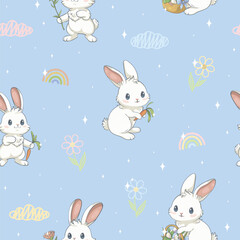 Cute seamless pattern with white bunnies - 756690321