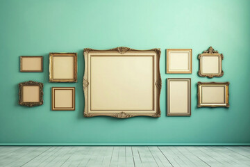 Envision the beauty of an empty frame against a gentle color wall background, a perfect space for your creative ideas.