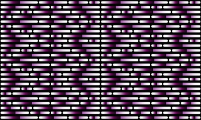 Abstract pattern of purple and white light waves with dotted geometric lines elements on black background. Endless vector design.