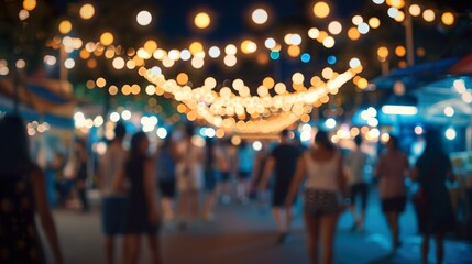 Blur defocused background of people in festival, summer festival, family outdoors, festive fair