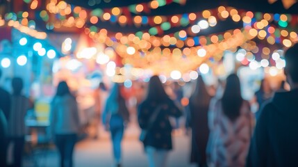 Blur defocused background of people in festival, summer festival, family outdoors, festive fair