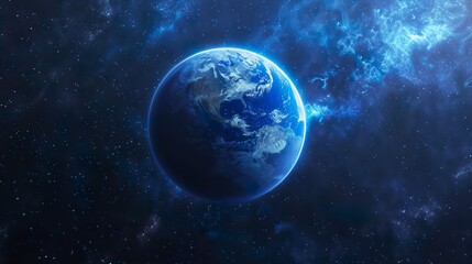 Sphere of nightly Earth planet in outer space. City lights on planet. Life of people. Solar system...