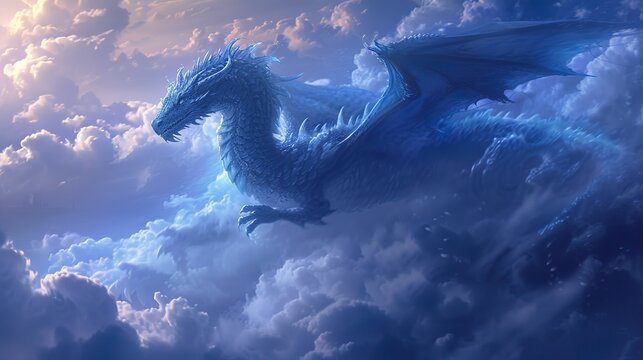 blue dragon in sky above the clouds background