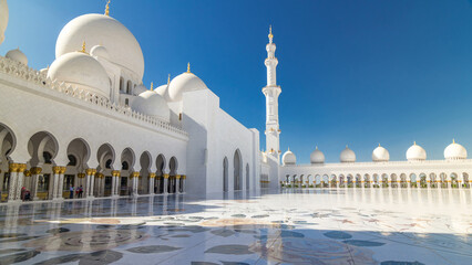 Sheikh Zayed Grand Mosque timelapse hyperlapse in Abu Dhabi, the capital city of United Arab...