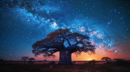 Fototapeta na wymiar Tree Silhouetted Against Starry Sky