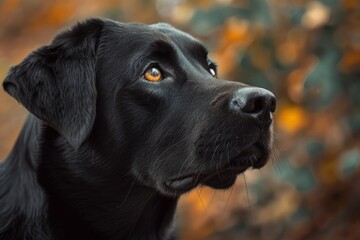 Detailed capture of a black dog with deep, soulful eyes reflecting thoughtfulness