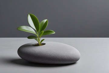 Obraz na płótnie Canvas Simple Plant in Stone Pot - Minimalist Decor