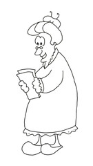 Grandma reading black and white line drawing